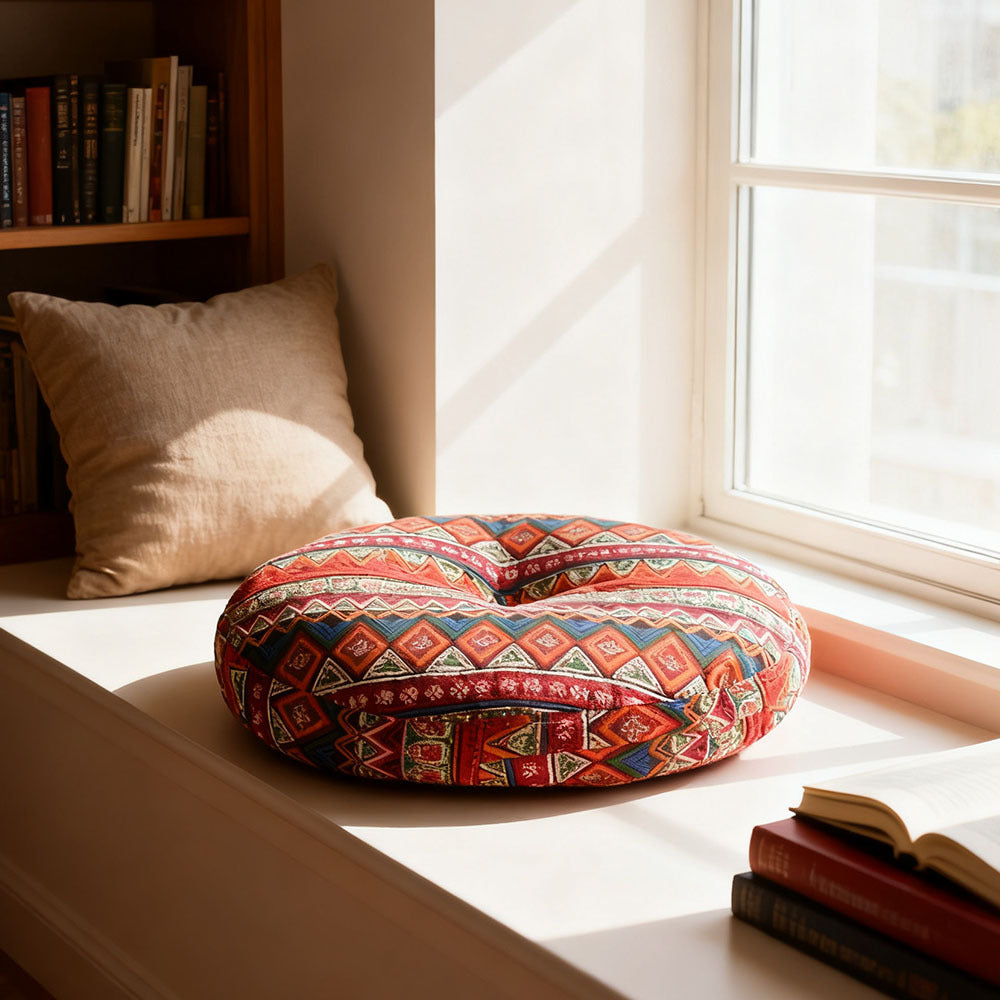 Round Seat Cushion 40x40cm 15cm Thick Firm Futon Meditation Mat Removable Linen Cover Chair Pad for Office Dining Chair Home Decor All Seasons Christmas