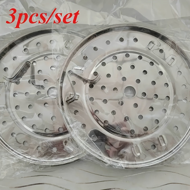 Stainless Steel Steamer Rack Set 3 Piece Multi-Layer Round Insert with Can Holder Fits Standard Pots for Home Kitchen Steam Cooking