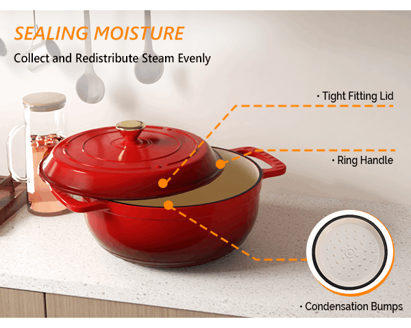 Dutch Oven 5QT 6QT 7.5QT Enameled Cast Iron Cookware with Lid Silicone Handles Oven Safe 500°F Bread Baking Stews Roasts Multiple Colors