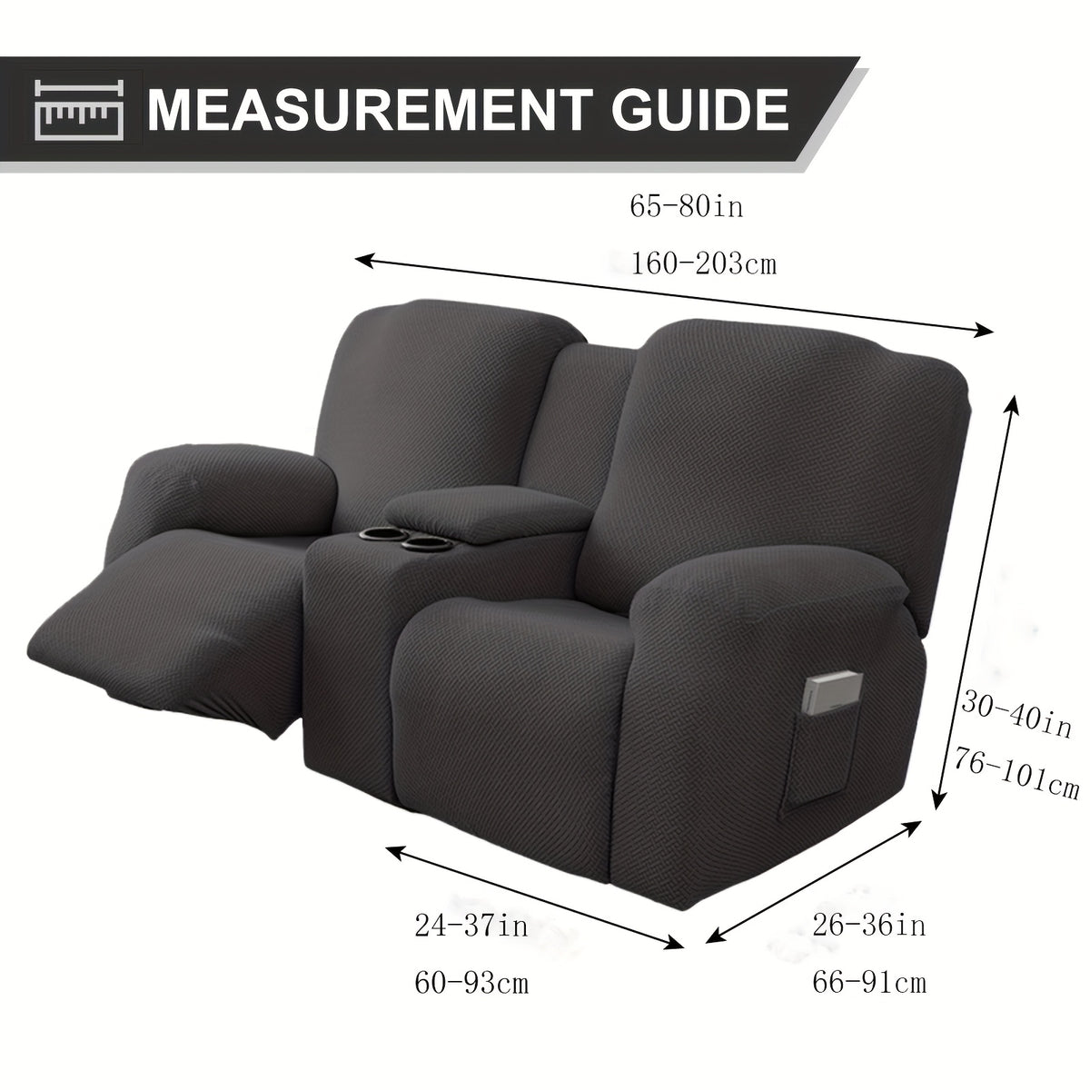 Sofa Cover Recliner 2 Seater – High Elastic Washable Velvet Slipcover with Side Pocket, Non-Slip Furniture Protector for Living Room & Bedroom