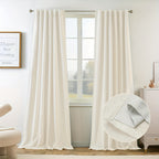 Linen Blackout Curtains 2 Panels – 100% Light Blocking Farmhouse Thermal Insulated Drapes, Rod Pocket Back Tab Ring Clips, Machine Washable, Living Room Bedroom, 9 Colors Multiple Sizes