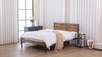 Iron Bed Frame with Wooden Plank Headboard Twin Full Queen Size Metal Platform Bed Heavy Duty Steel Slats Easy Assembly Bedroom