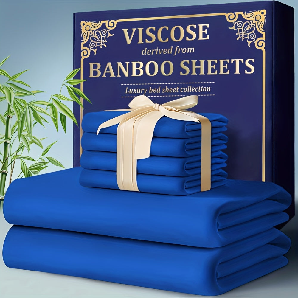 Bamboo Cooling Bed Sheet Set 4 Pcs - 2300TC Ultra Soft Breathable Deep Pocket Fitted Sheet Flat Sheet Pillowcases, Shrink Resistant All Season Bedding for Twin Full Queen King