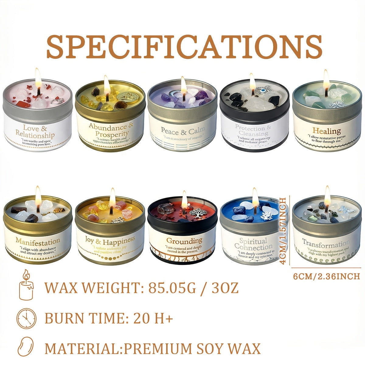 Manifestation Candle – Scented Soy Wax Candle with Golden Crystal & Guidance Card, 3oz, 12+ Hr Burn, for Focus, Meditation & Yoga | Abundance & Law of Attraction Gift for Women (1 or 2 Pack)