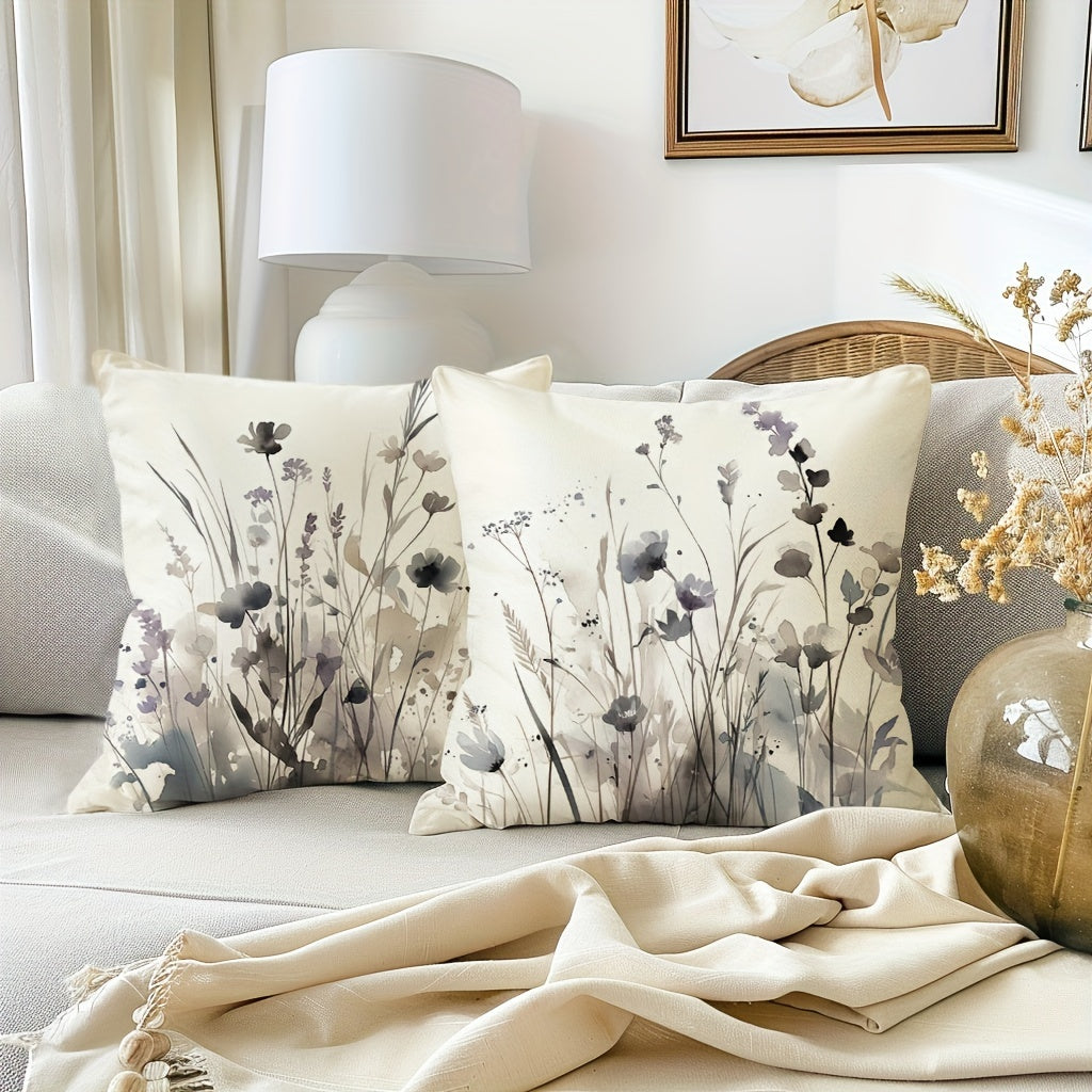 4-Piece Boho Poppy Flower Throw Pillow Covers Watercolor Chinoiserie Floral Soft Tones Decorative Cushion Covers 18x18 Inch Sofa Bedroom Office Car Farmhouse No Insert