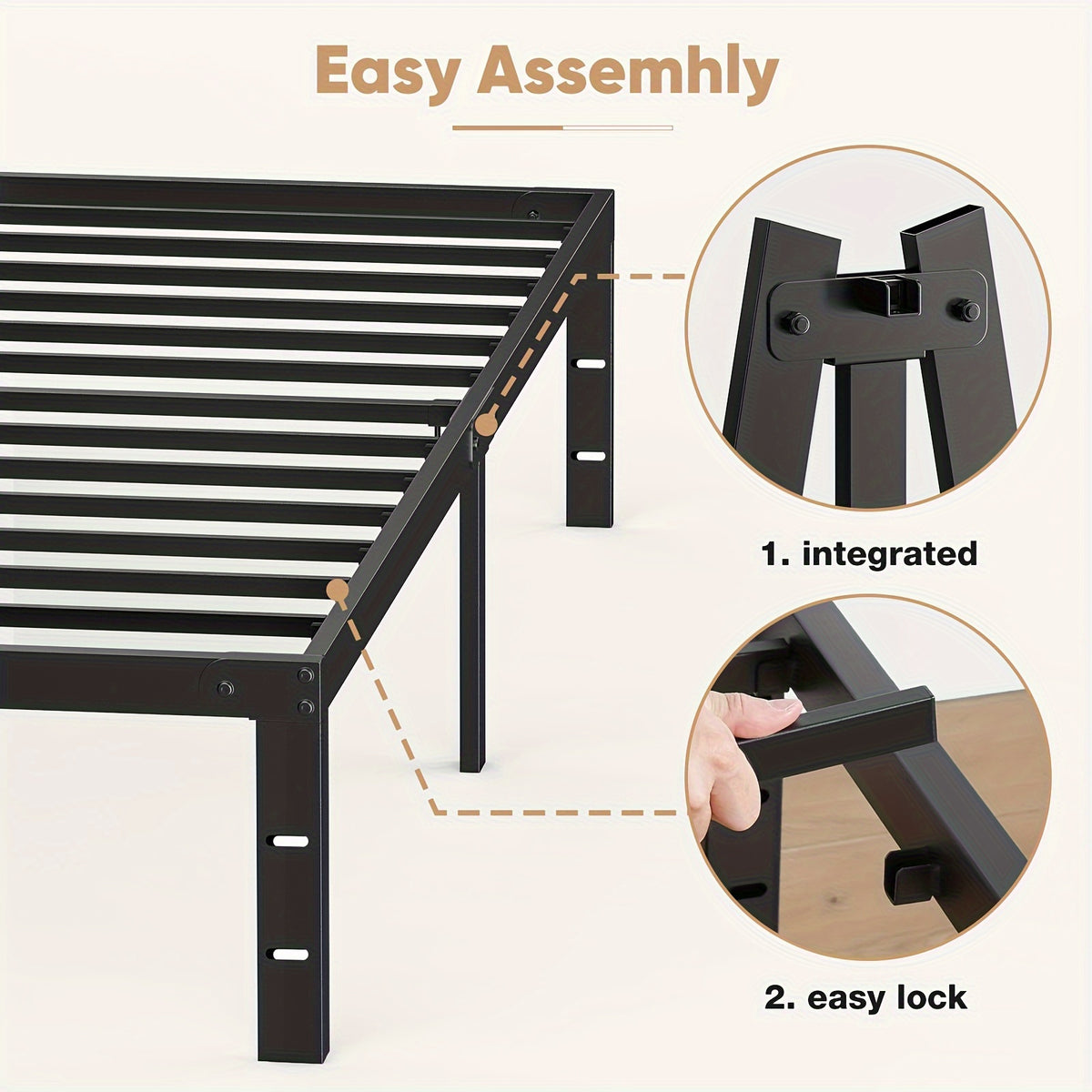 Metal Platform Bed Frame with Steel Slat Support | No Box Spring Needed | Under-Bed Storage | Easy Assembly | Noise-Free | Black | Twin Full Queen King