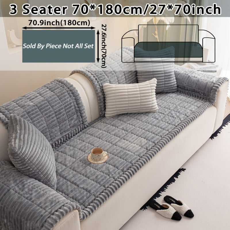 Boho Plush Sofa Cover with Ruffled Edges – Thick Warm Pet-Friendly Couch Protector, Bohemian Style Home Decoration Slipcover for Living Room Sofa Couch Furniture