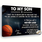 Framed Basketball Poster "To My Son" Motivational Wall Art for Teen Boys & Sports Fans – Wrap-Around Frame Bedroom Living Room Decor, Encouraging Gift for Athletes, Halloween Christmas Birthday