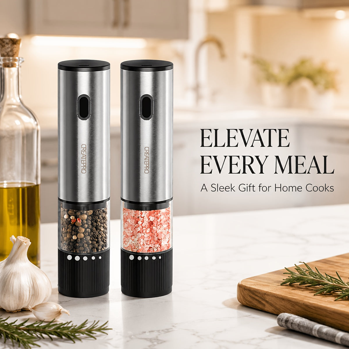 Electric Salt and Pepper Grinder Rechargeable USB – Adjustable Coarseness Automatic Pepper Mill, Stainless Steel with Lithium Battery for Home Kitchen, BBQ & Dining Table, 1pc or 2pcs Set