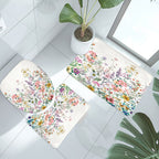 Wildflower Shower Curtain Set 4 Piece – Watercolor Lavender Lilac Floral Bathroom Decor with Non-Slip Mat, Toilet U-Shape Mat & Lid Cover + 12 Hooks | Botanical Bath Set