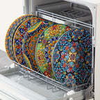 Bohemian Stoneware Dinner Plate Set of 6 – 10.5 Inch Colorful Hand-Painted Ceramic Plates | Microwave & Dishwasher Safe | Home, Restaurant & Wall Decor
