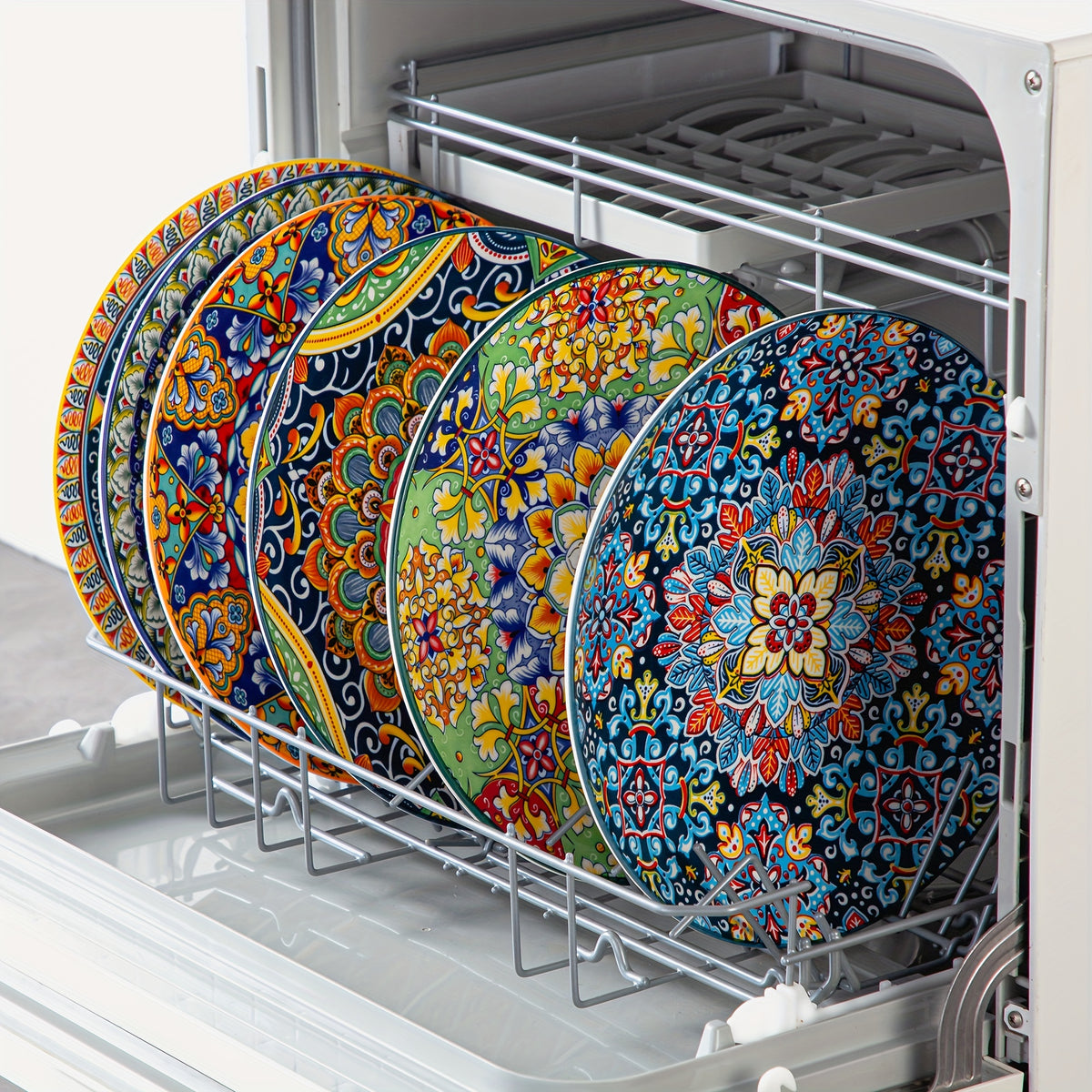 Bohemian Stoneware Dinner Plate Set of 6 – 10.5 Inch Colorful Hand-Painted Ceramic Plates | Microwave & Dishwasher Safe | Home, Restaurant & Wall Decor