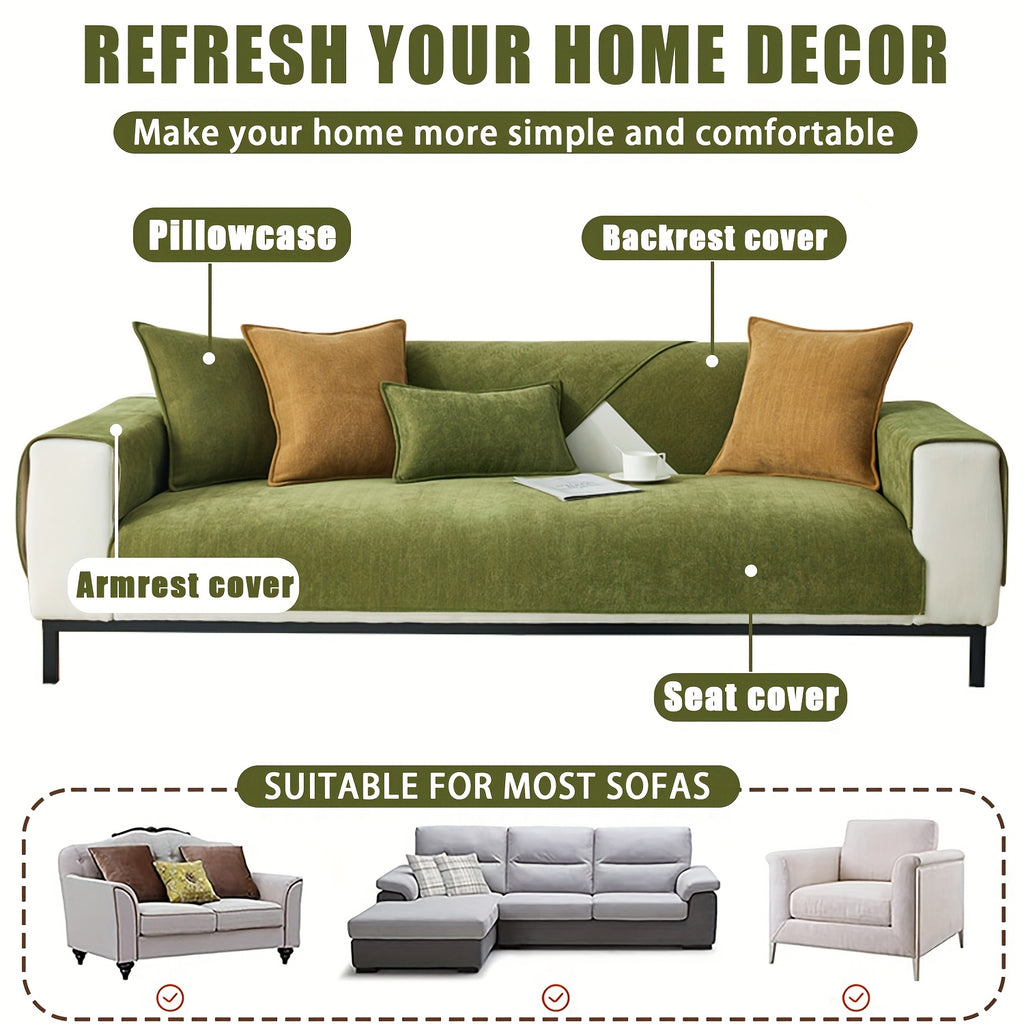 Chenille Ribbed Sofa Cover – Pet-Friendly Non-Slip Stretch Slipcover, Machine Washable Sofa Protector for 2, 3 & 4-Seater and Sectional Sofas, Modern Living Room Couch Cover