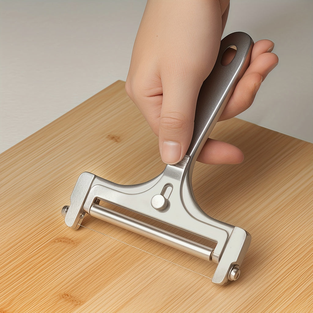 Adjustable Cheese Slicer & Garlic Press 2-Piece Kitchen Tool Set – Metal Blade Adjustable Thickness, Manual Cheese Cutter for Home Cooking