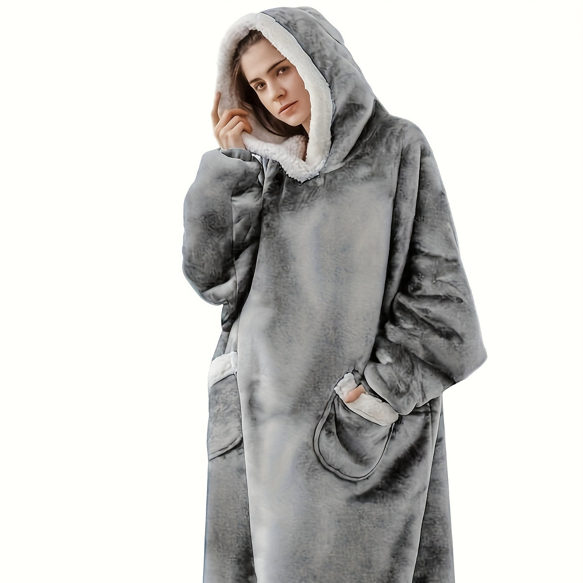 Wearable Blanket Hoodie Oversized Flannel with Pockets Super Soft Warm Cozy Sweatshirt Blanket for Women Men Adult Winter Extra Long Multiple Colors