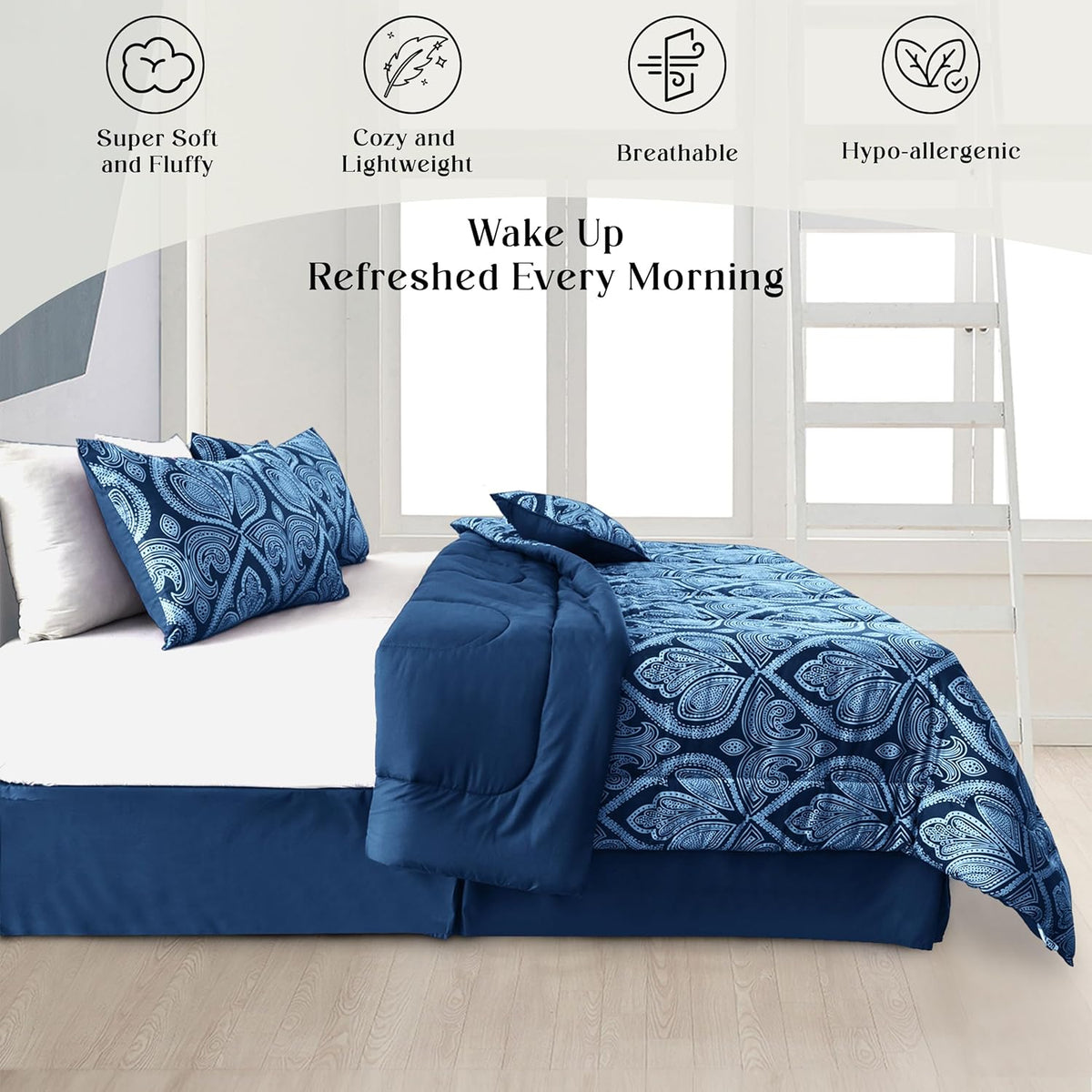 5-Piece Comforter Set – Reversible Quilted Down Alternative Bedding Set with Pillow Shams, Bed Skirt & Cushion | All Season | Twin, Queen, King