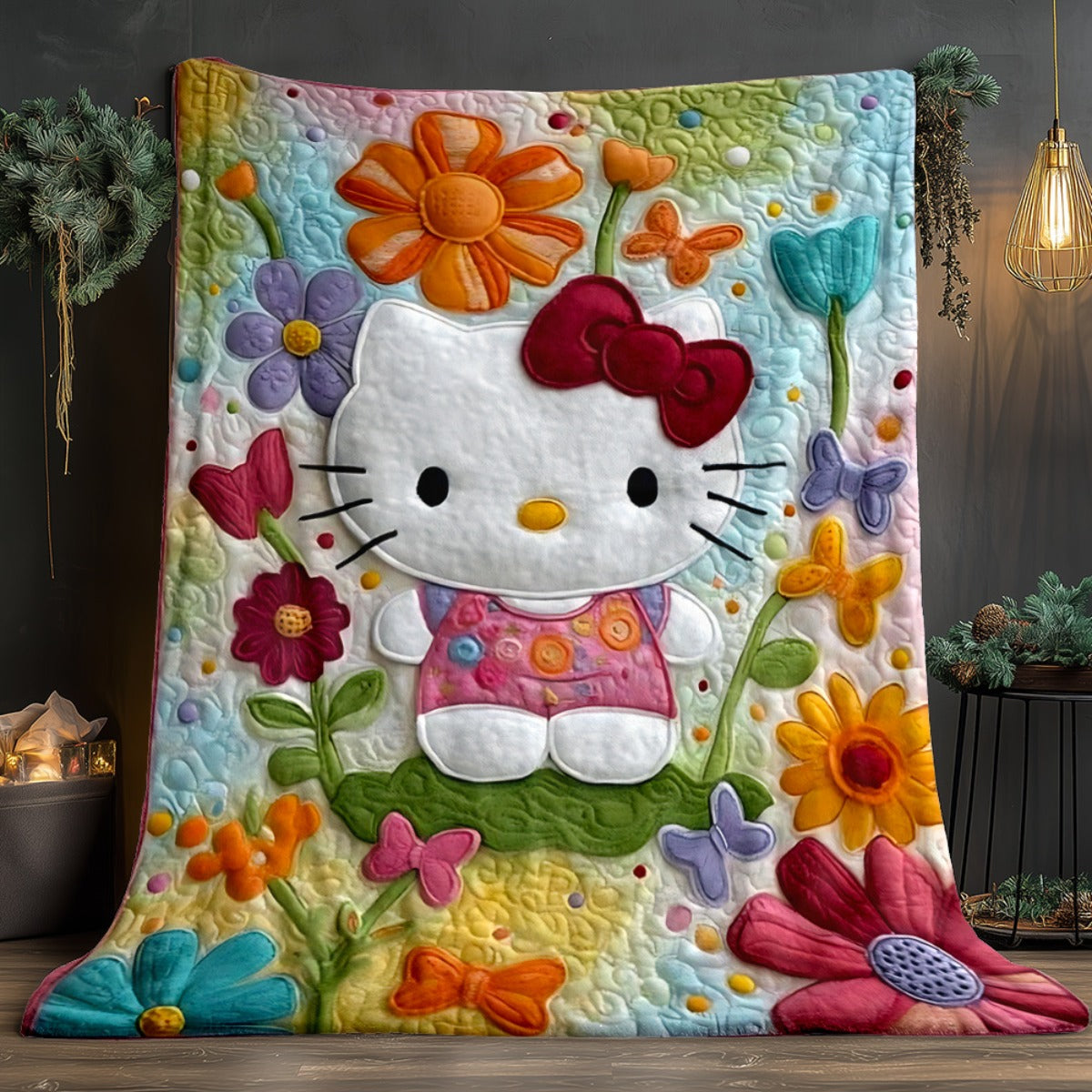 Soft Flannel Blanket – Iconic Face & Bow with Floral Daisy Rose Print | Lightweight All-Season Bedspread for Adults | 3 Sizes | Pink & Turquoise