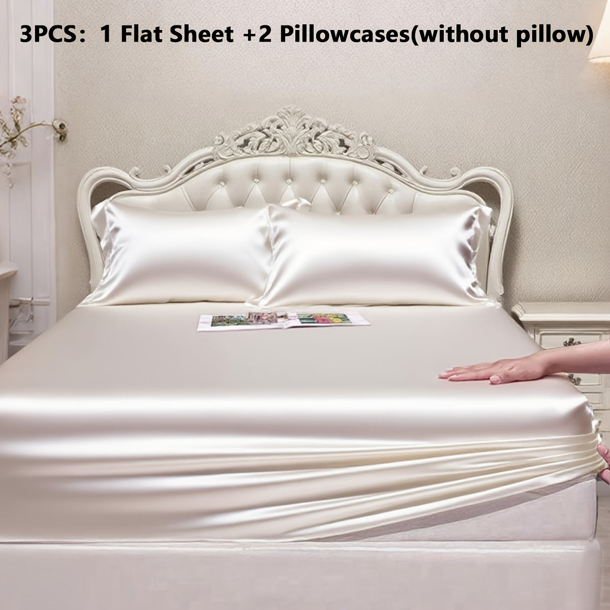 Luxury Satin Fitted Sheet Set with Pillowcases, 3000TC Silky Smooth Cooling Breathable Bed Sheets, Wrinkle-Resistant Machine Washable, Twin Full Queen King for Hot Sleepers, Adults & Kids — White Black Burgundy Gray Blue Purple