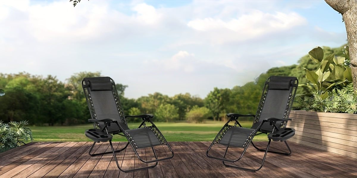 Set of 2 Zero Gravity Recliner Lounge Chairs with Cup Holder Tray – Adjustable Outdoor Relaxing Chairs for Patio, Lawn, Garden & Beach | 7 Color Options
