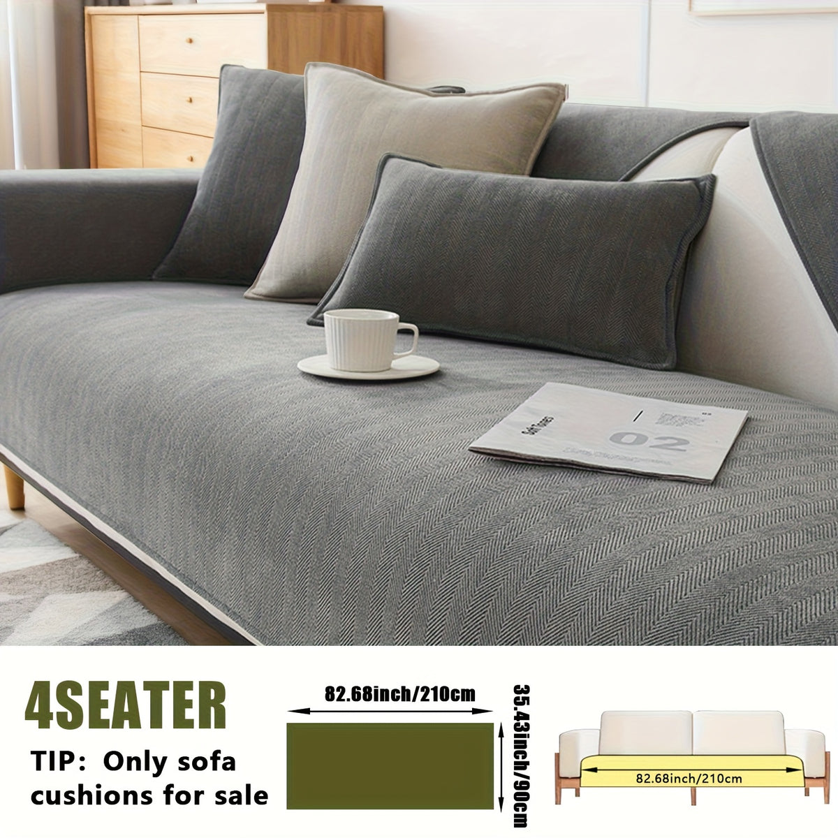 Chenille Ribbed Sofa Cover – Pet-Friendly Non-Slip Stretch Slipcover, Machine Washable Sofa Protector for 2, 3 & 4-Seater and Sectional Sofas, Modern Living Room Couch Cover