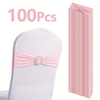 Chair Sashes 100-Pack – Milk Fiber & Spandex Stretch Sash Bands with Buckle, Snap-Back Elasticity, Wedding Party Banquet Decor, 8 Colors