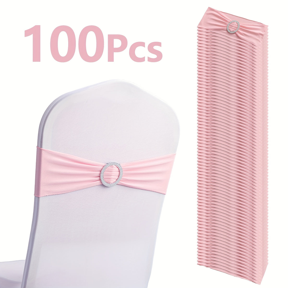 Chair Sashes 100-Pack – Milk Fiber & Spandex Stretch Sash Bands with Buckle, Snap-Back Elasticity, Wedding Party Banquet Decor, 8 Colors