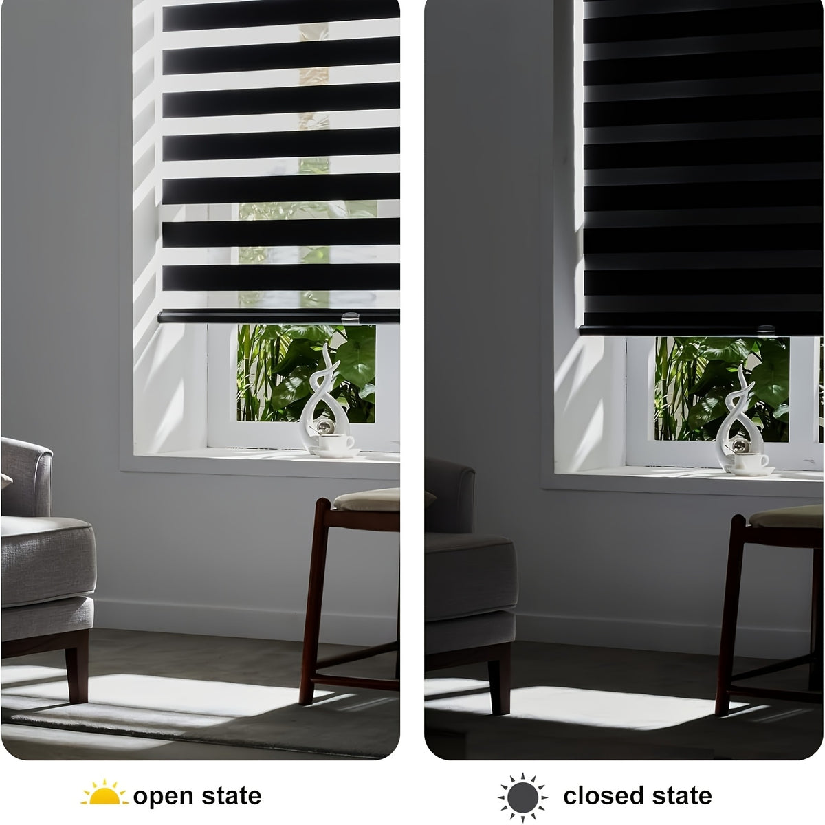 Cordless Zebra Blinds Day Night Dual Layer Window Shades for Home & Office – Free Stop Light Control, Easy Install, 4 Colors & Custom Widths