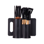 19-Piece Kitchen Knife & Utensil Set with Block – Silicone Cooking Tools, Wooden Handles, Stainless Steel Knives, Cutting Board & Scissors | All-in-One Kitchen Starter Set for Home, Dorm & Housewarming Gift