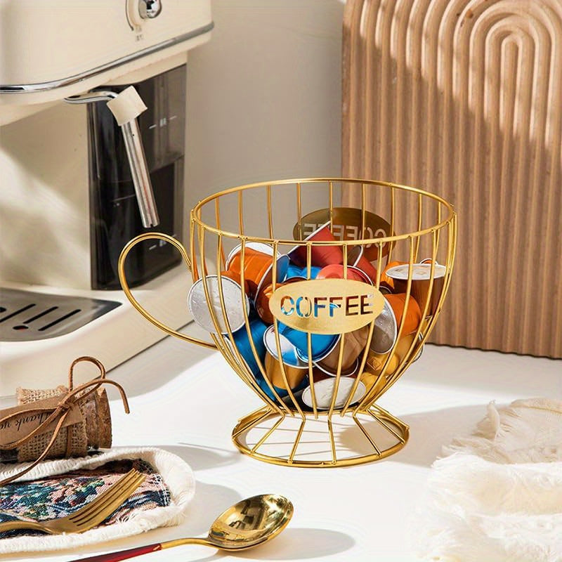 Coffee Pod Holder K-Cup Organizer Basket - Extra Large Capacity Capsule Storage for Coffee Bar, Kitchen Counter, Office Breakroom & Cafe Display, Gold & Black Options