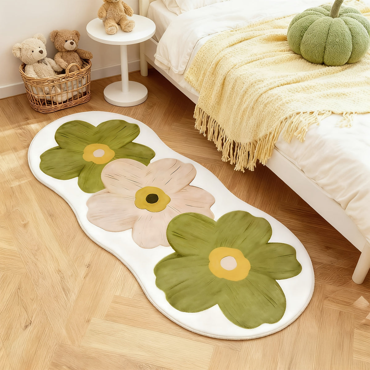 Floral Velvet Non-Slip Rug Runner Soft Fluffy Swan Velvet Floor Mat for Bedroom Living Room Hallway – 3 Colors 3 Sizes Aesthetic Decor