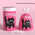 Pink Cute Black Cat Drawstring Trash Bags 100pcs – Thickened Durable Tear-Free Easy-Dispense Household Garbage Bags for Kitchen Bathroom Bedroom & Office Waste Bins