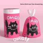Pink Cute Black Cat Drawstring Trash Bags 100pcs – Thickened Durable Tear-Free Easy-Dispense Household Garbage Bags for Kitchen Bathroom Bedroom & Office Waste Bins