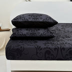 Gothic Skull Fitted Sheet Set 3-Piece – Victorian Baroque Black & Gray Skull Pattern, Deep Pocket 15", Machine Washable Hypoallergenic Bedding, Twin Full Queen King