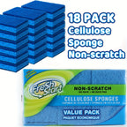 Cellulose Sponges Non-Scratch Dual-Sided with Scouring Pad Bulk Pack 12 18 or 27 Count for Dishes Kitchen Bathroom Glass Non-Stick Cookware