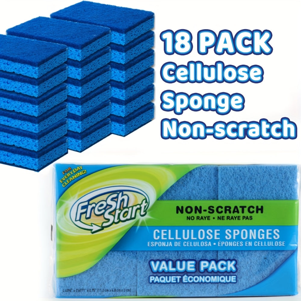 Cellulose Sponges Non-Scratch Dual-Sided with Scouring Pad Bulk Pack 12 18 or 27 Count for Dishes Kitchen Bathroom Glass Non-Stick Cookware