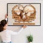 Personalized Couples Canvas Wall Art - Custom Deer & Mountains 2D Flat Print with Two Names, Romantic Gift for Couples, Anniversary Wedding Bedroom Decor