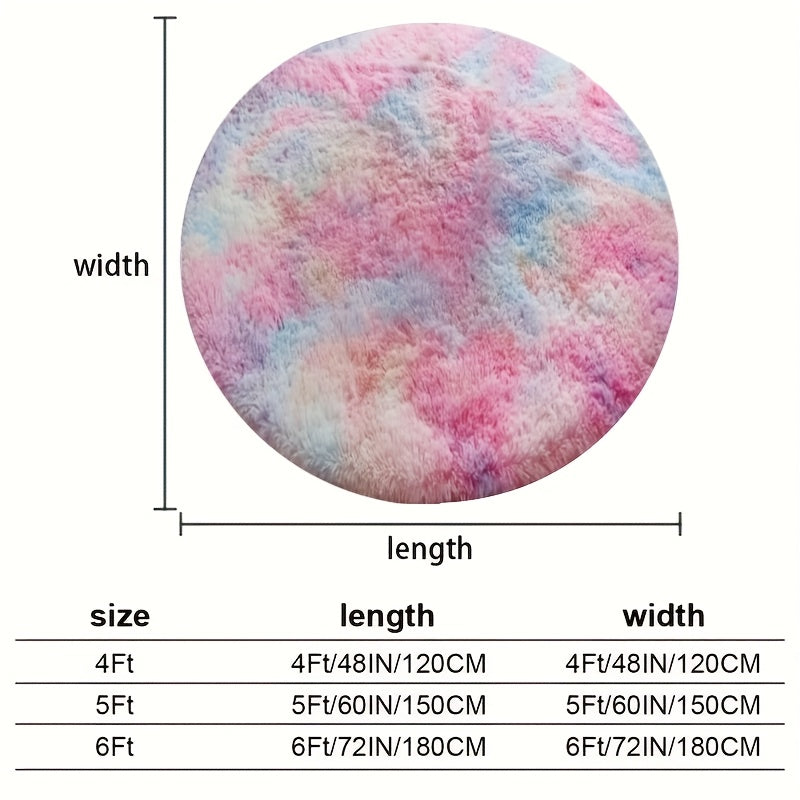 Tie Dye Round Area Rug Soft Plush Shaggy Circle Floor Mat Non-Slip for Living Room Bedroom Dorm – Boho Rainbow & Solid Colors 4x4 5x5 6x6 7x7 8x8 Ft | Home Decor Aesthetic