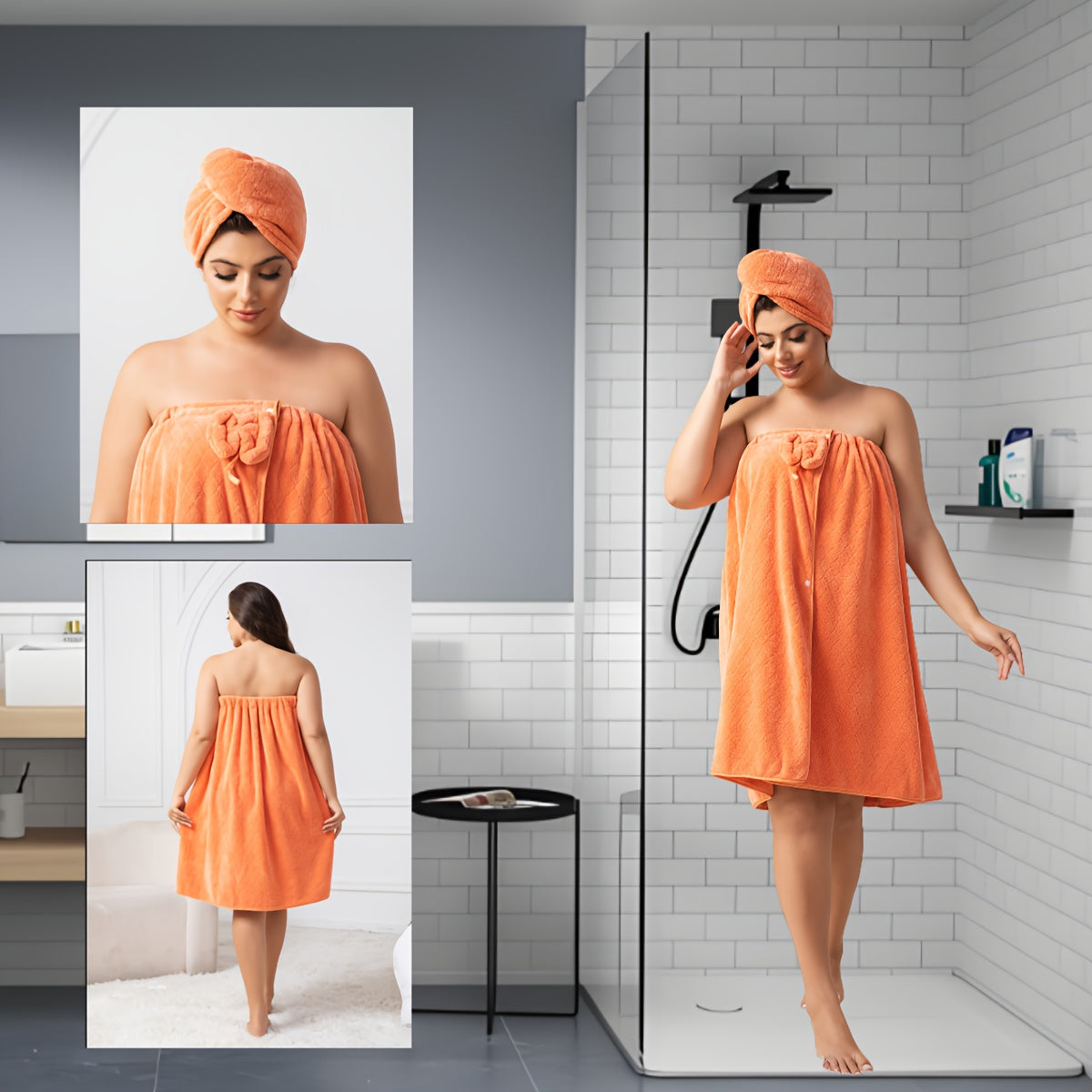Extra Large Bath Wrap Skirt & Shower Cap Set of 2 – Super Absorbent Coral Fleece Body Wrap Towel, Adjustable M–XXXXL | Home, Travel, Sauna & Spa