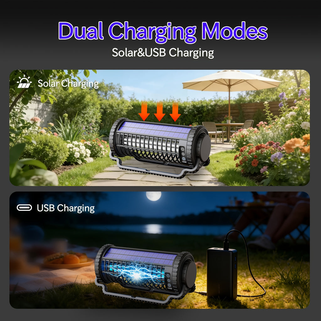 4000mAh Solar Bug Zapper USB Dual Charging Auto Light Sensor 360° Rotatable UV Mosquito Killer Fly Trap Chemical-Free Indoor Outdoor Camping Garden Patio Courtyard
