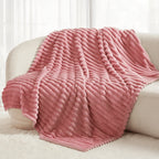 Faux Rabbit Fur Throw Blanket Ultra Soft Fluffy Striped Plush Blanket for Couch Bed Sofa Luxury Warm Winter Blanket Pink Light Brown