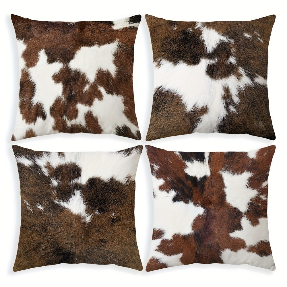 Animal Fur Print Throw Pillowcases – Pack of 4, Decorative Pillow Covers for Living Room, Office & Farmhouse
