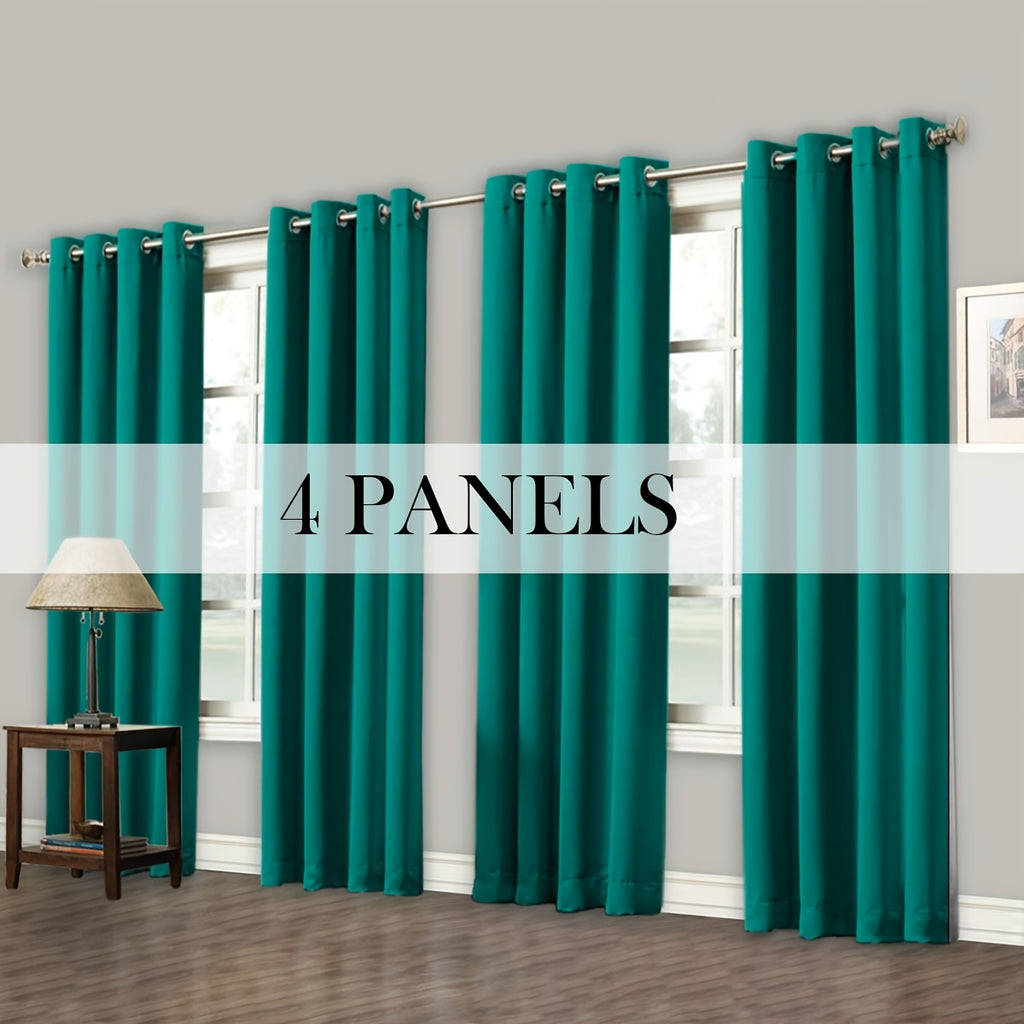 Room Darkening Blackout Curtains 4-Pack – Grommet Top Plain Weave Sun Blocking Drapes for Living Room & Bedroom, 9 Colors, 7 Size Options, Woven Polyester