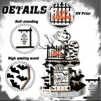 14-Piece Halloween Tiered Tray Decoration Set – Farmhouse Rustic Black & White Bat Wooden Signs for Table Kitchen Den Halloween Party
