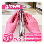Disposable Gloves 6 Mil Pink 50 100 or 150 Count Waterproof Durable Multi-Purpose for Kitchen Cleaning Beauty Hairdressing Tattooing Pet Care Gardening Home and Commercial Use