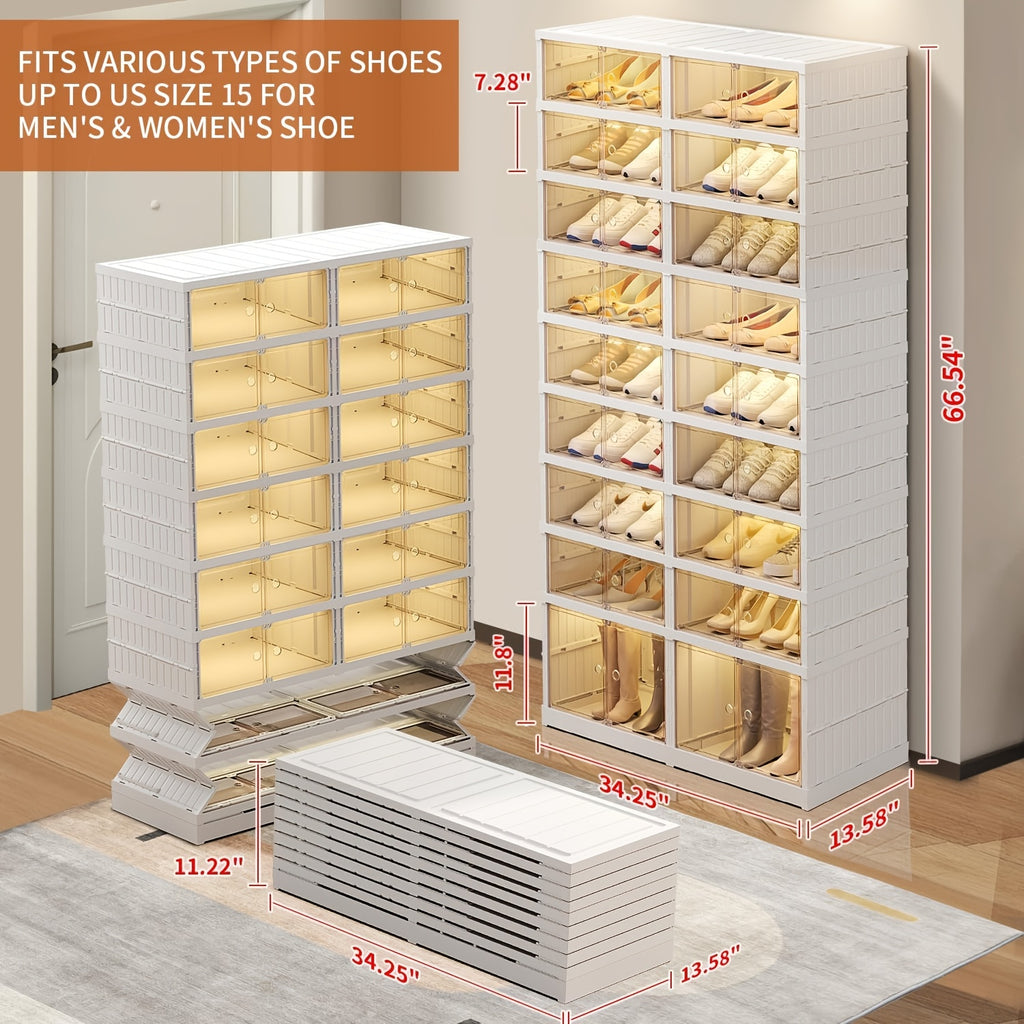Shoe Rack with Clear Shoe Boxes 3 6 9 Tier Foldable Stackable Plastic Organizer for Closet Entryway Bedroom – Holds 6 12 or 18 Pairs