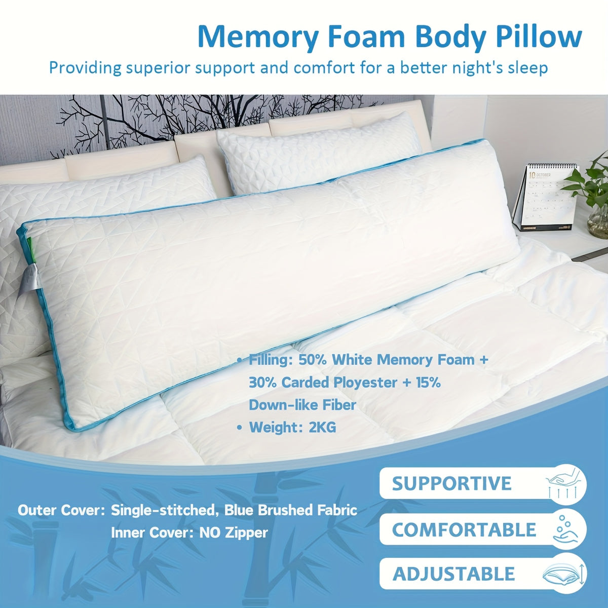 Firm Full Body Pillow for Adults – Long Bed Pillow for Side, Back & Stomach Sleepers | Supportive Body-Length Sleep Pillow in Grey & Pink