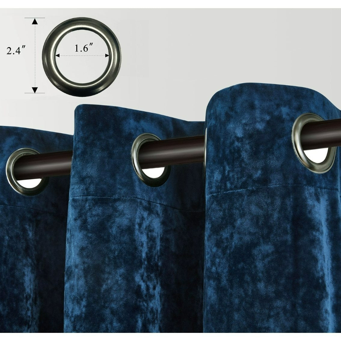 Luxury Distressed Crushed Velvet Curtains - 4-Piece Set (2 Panels + 2 Tiebacks), Grommet Top, Room Darkening | 10 Colors, 3 Sizes