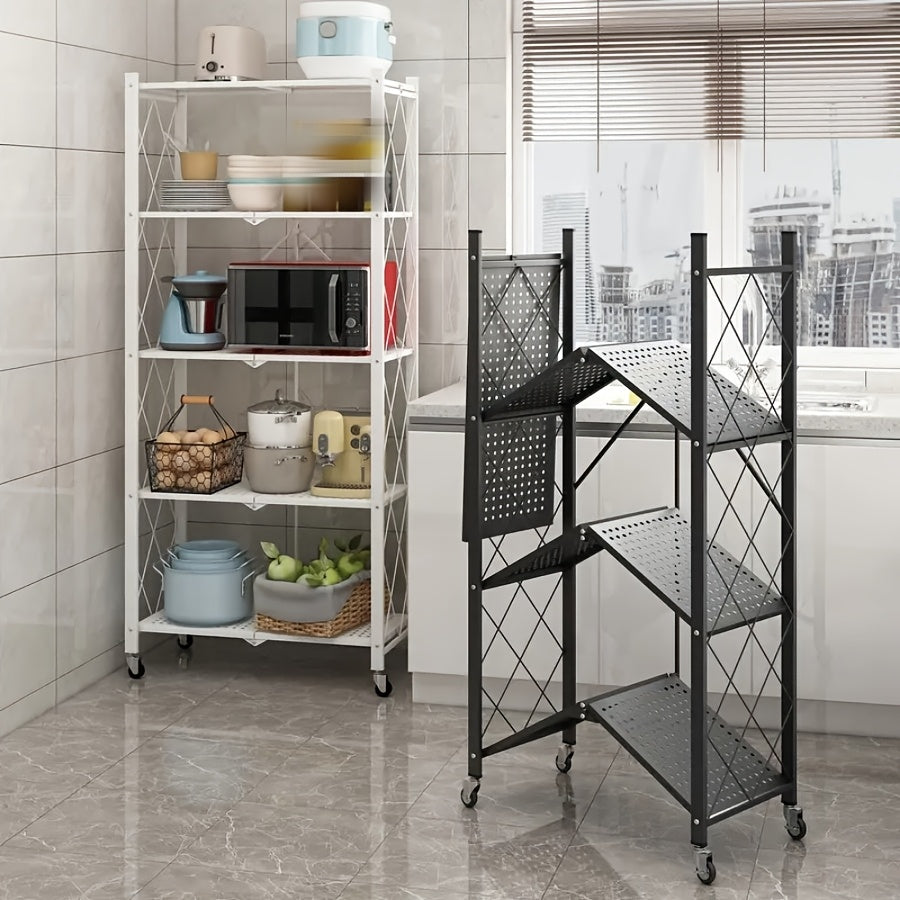 3-5 Tier Rolling Storage Rack with Wheels – Foldable Metal Shelving Unit for Home, Office & Kitchen Organization