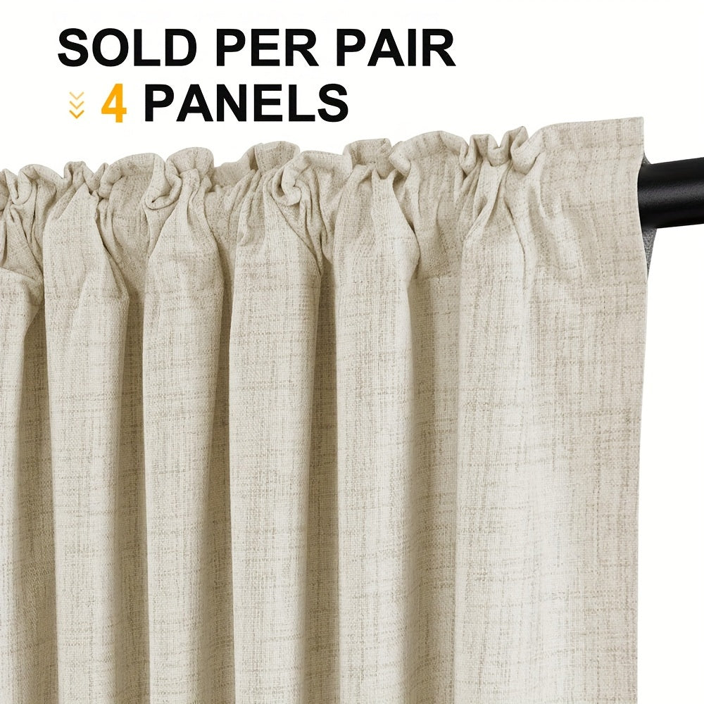 Blackout Curtains for Bedroom 4 Panels Set – 100% Full Light Blocking Textured Thick Drapes with Grey Liner, Rod Pocket, Room Darkening Window Curtains for Living Room, 50W x 84/96/108 Inch Long