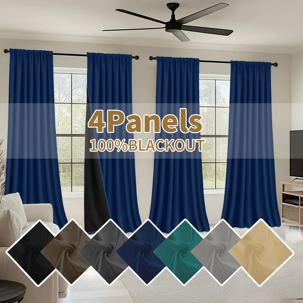 100% Blackout Curtains Rod Pocket 4 Panels - Thermal Insulated Energy Saving Drapes for Bedroom Living Room, 38" & 52" Wide 54"–108" Long, 7 Colors